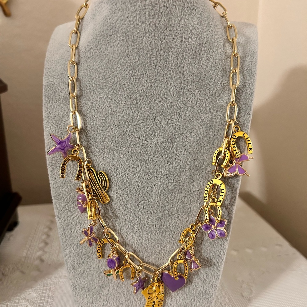 Gold and Purple Charm Necklace